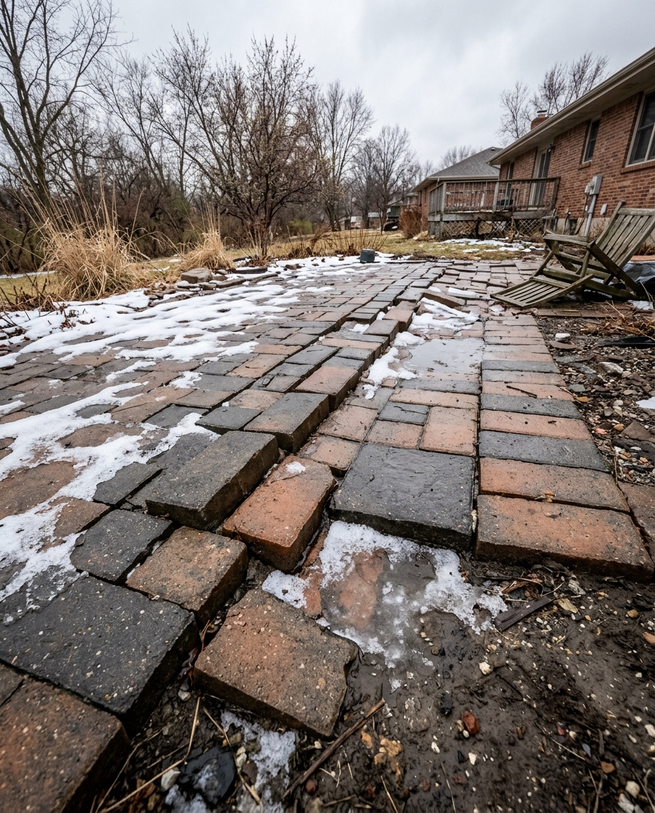 Freeze-thaw damage on a paver patio