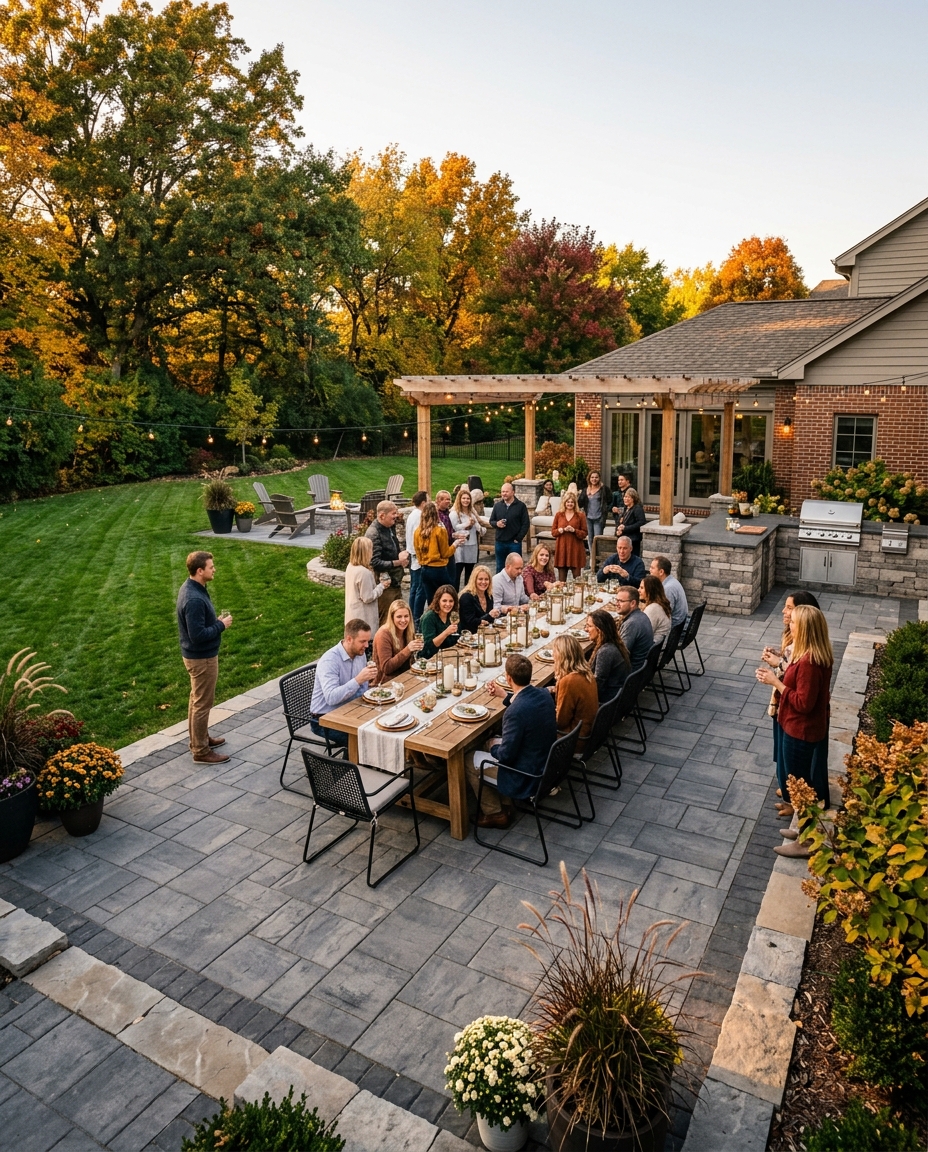 A patio sized for gathering, not gadgets