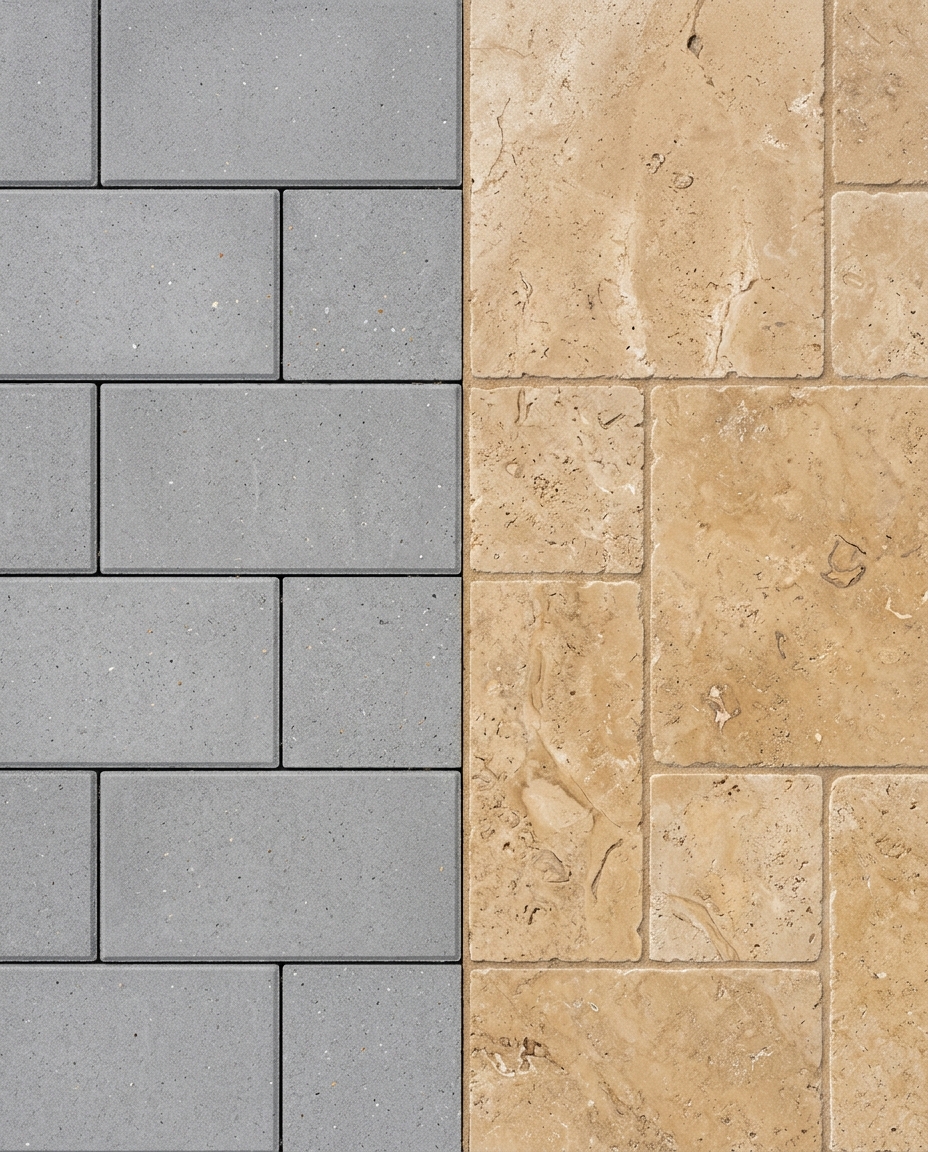 Pavers and natural stone side by side